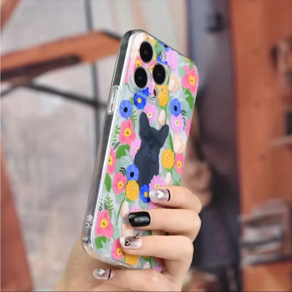 Frenchie Dog Floral Silicone iPhone 14 Case NEW